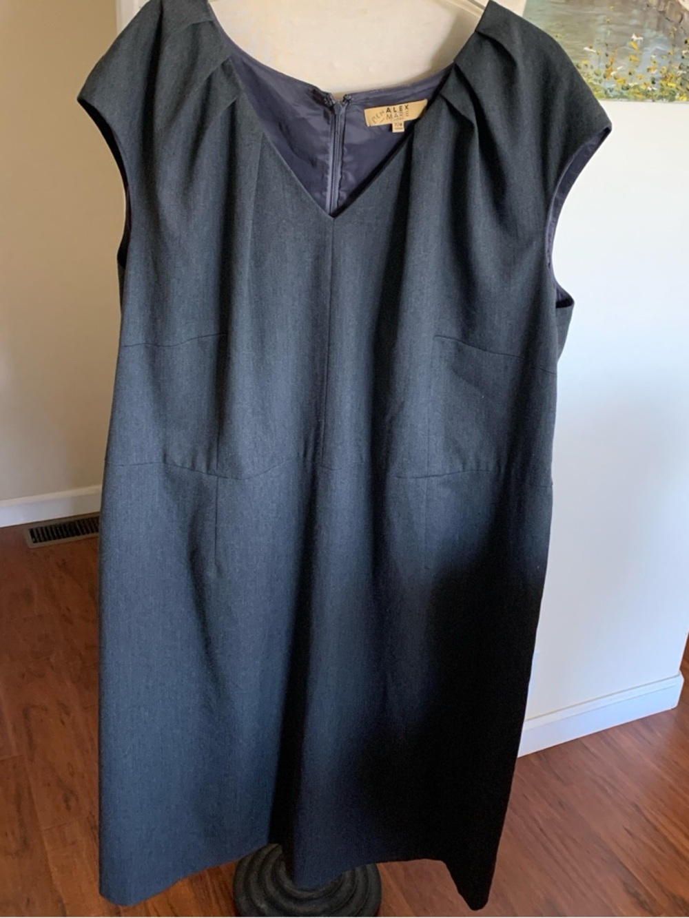 Alex Marie dark grey 22W size  V-Neck Cap Sleeve Dress, with back zipper